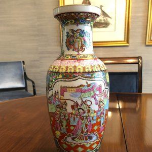 Vintage Rose Medallion Porcelain Vase